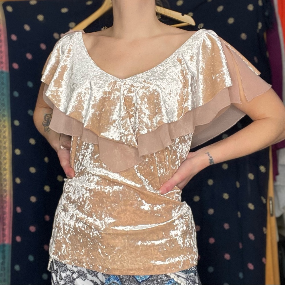 White House Black Market Cream and Tan Blouse